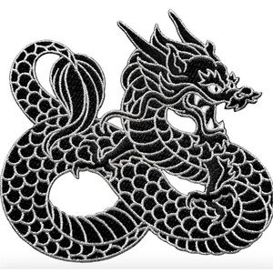 Pinsanity Black Chinese Dragon Iron-On Embroidered Patch - 5 Inch